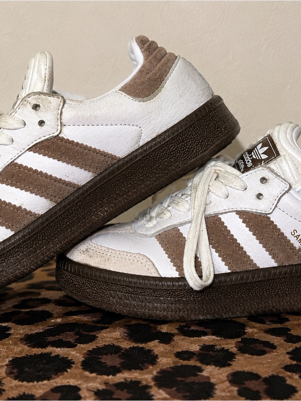 adidas Kids White and Brown Classic Samba Sneakers